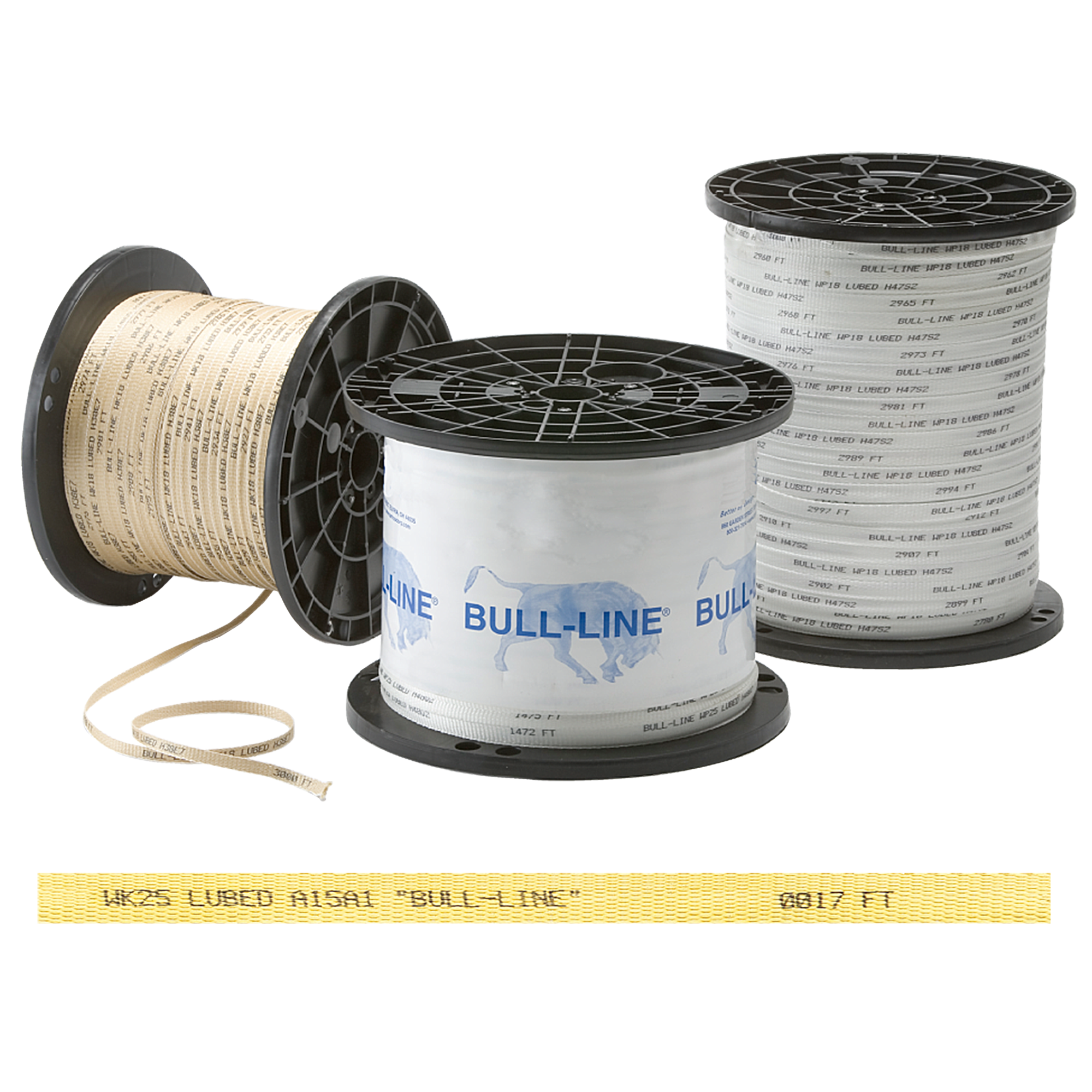 Bull-Line Aramid Pull Tape offers the highest tensile strength per widths along with low elongation. These tapes are also sequentially marked in feet or meters for accurate installation measurements. Bull-Line Aramid Pull Tape is made in the USA.