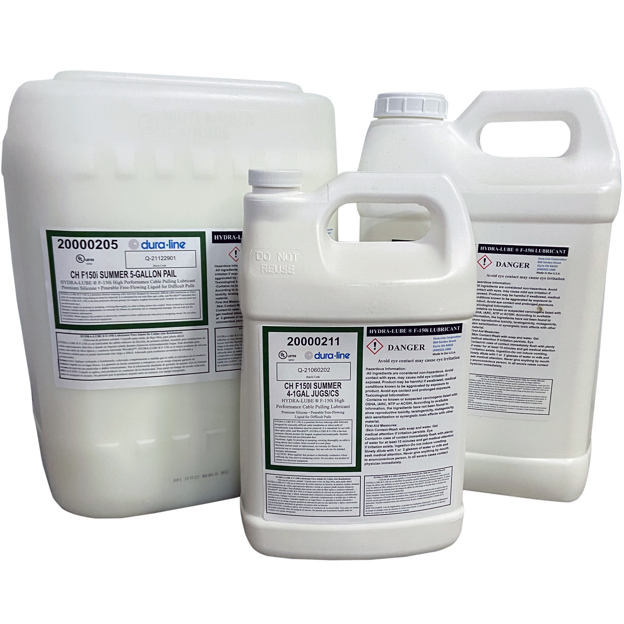 HydraLube® F-150i incorporates new lubricant technology to create a high-performance, water-based pourable lubricant formulated for many difficult applications, including extremely long pulls with multiple bends. It is designed to meet or exceed all cable pulling requirements with respect to viscosity, cling, drag, wetting, operational temperature range and reduction of pulling tension. Lubricant application systems are available.