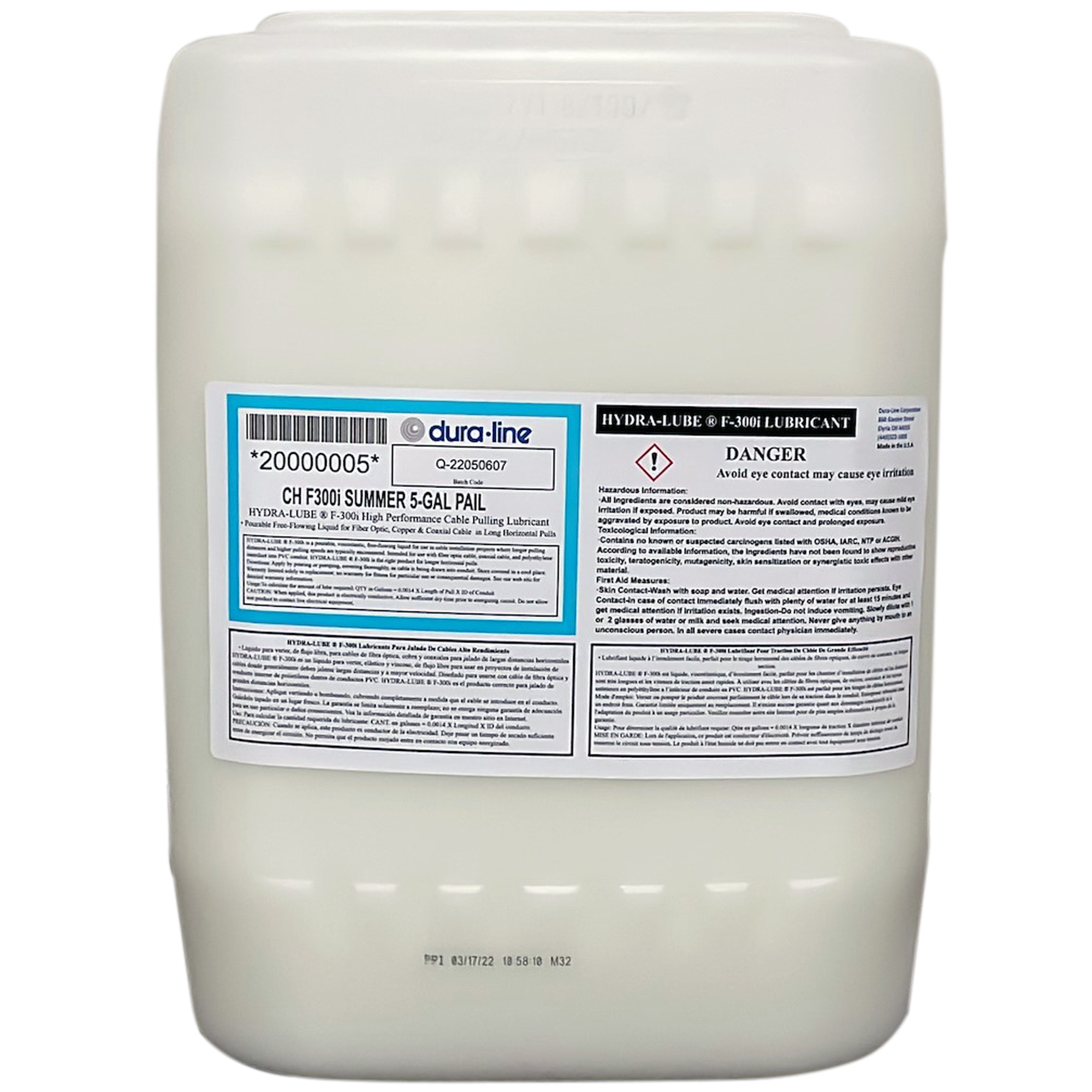 HydraLube® F-300i is a polymer-based, water soluble lubricant specifically formulated for placement of wire and cable for electric and telecommunications applications. The pourable gel consistency of HydraLube® F-300i allows for easy application in underground horizontal pulls, whether by pouring directly into the cable feeder tube or applying by pump, thus avoiding the mess of hand application. HydraLube F-300i is designed to meet or exceed all cable pulling requirements with respect to viscosity drag, wetting, operation temperature range, and reduction of pulling friction.